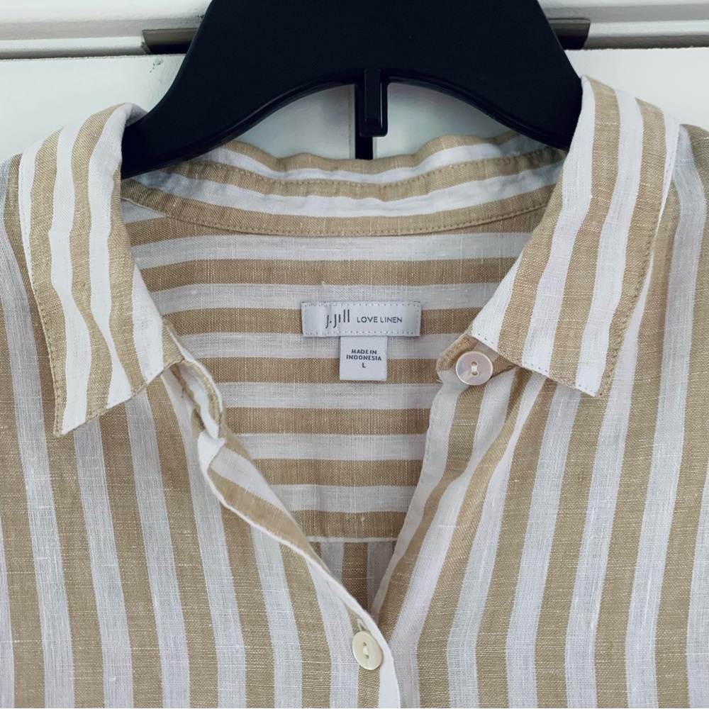 J. Jill Beige and White Striped Button-Down Shirt - Picture 3 of 9
